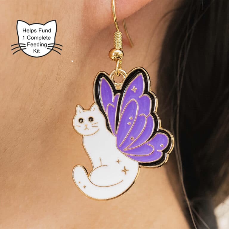 Purrfect Start -Butterfly Angel Kitty Earrings - Saving The Tiniest Of Lives