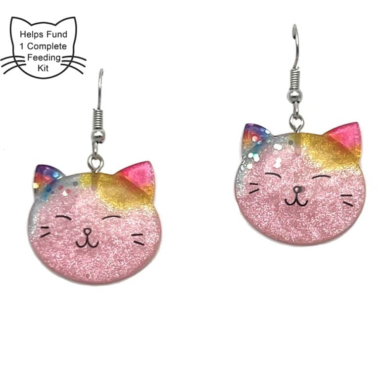 Purrect Start -Sweet Gorgeous Sparkle Kitty Dangle Earring- Saving The Tiniest Of Lives