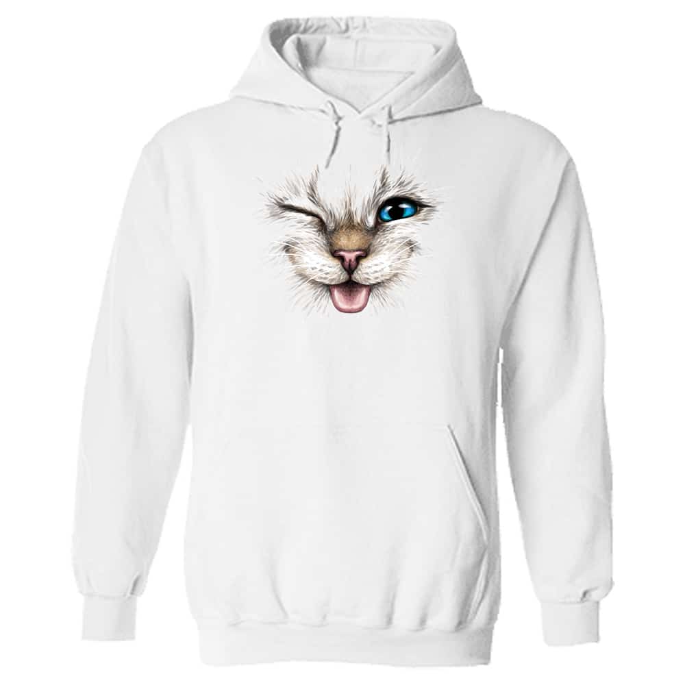 Winking Cutie Kitty Hoodie White