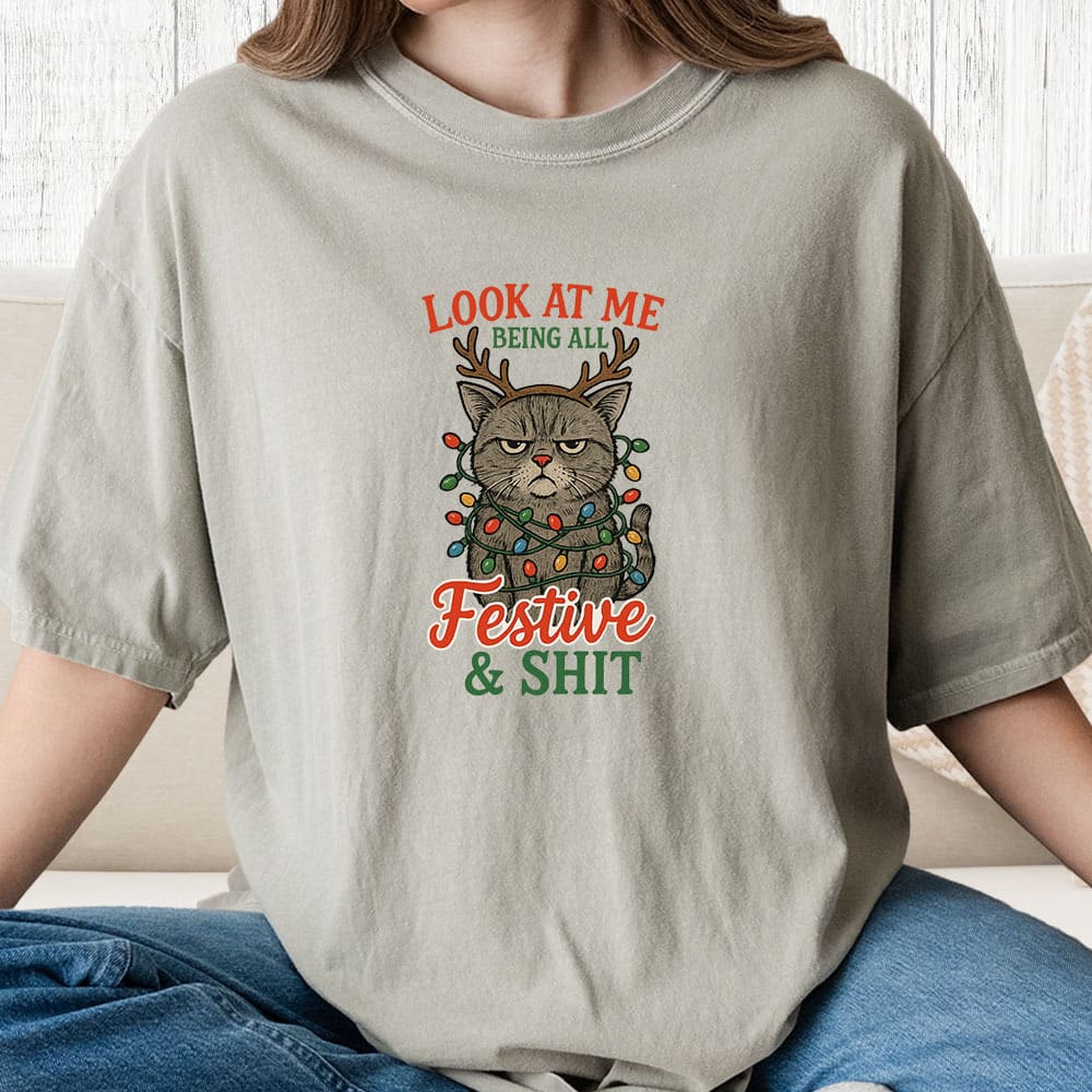 Comfort Colors Look At Me Being All Festive Vintage Washed Tee - Sandstone