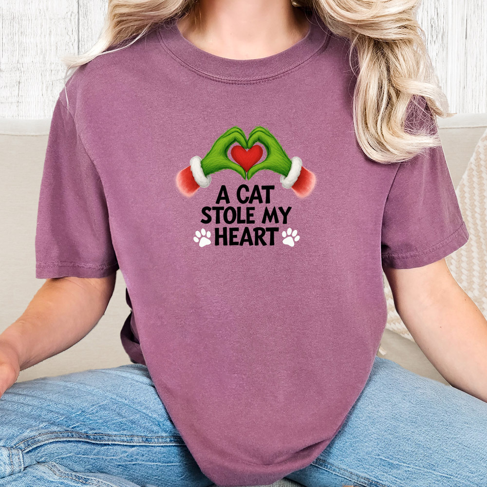 Comfort Colors A Cat Stole My Heart Vintage Washed Tee - Berry