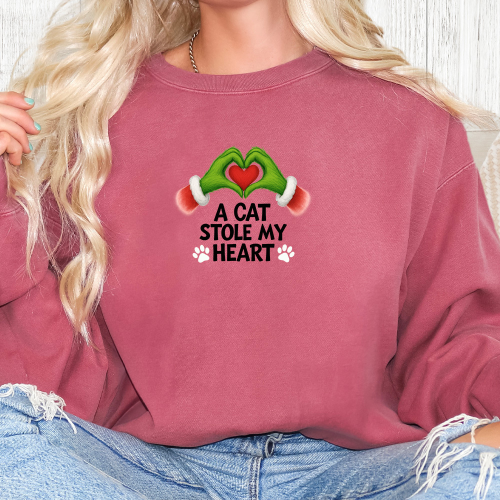 Comfort Colors A Cat Stole My Heart Premium Sweatshirt - Crimson