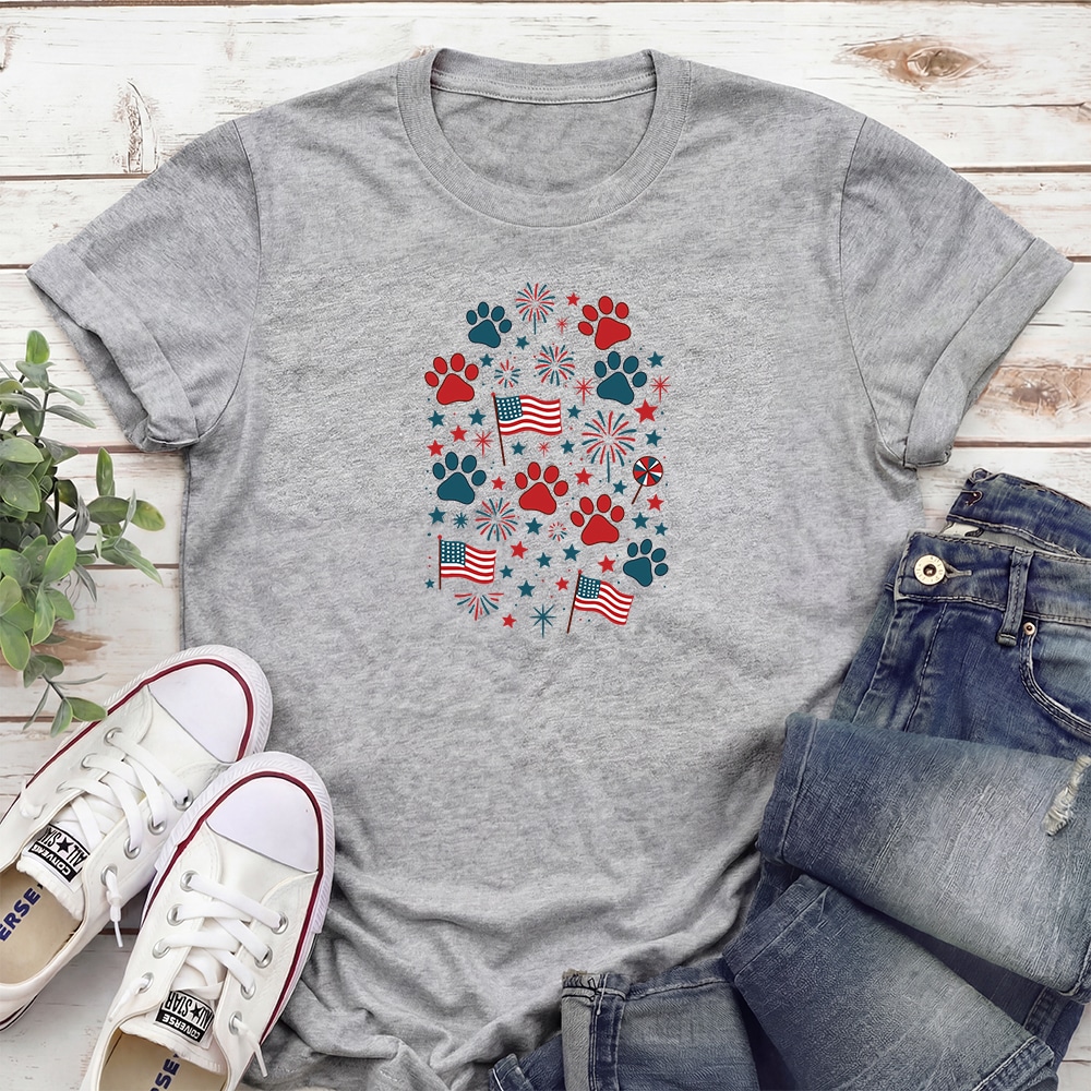 Stars, Stripes & Paw Prints Standard Tee Heather Grey