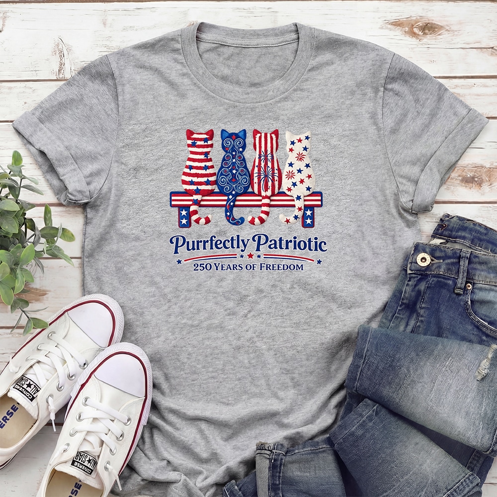 250 Years Of Freedom Purrfectly Patriotic Standard Tee Heather Grey