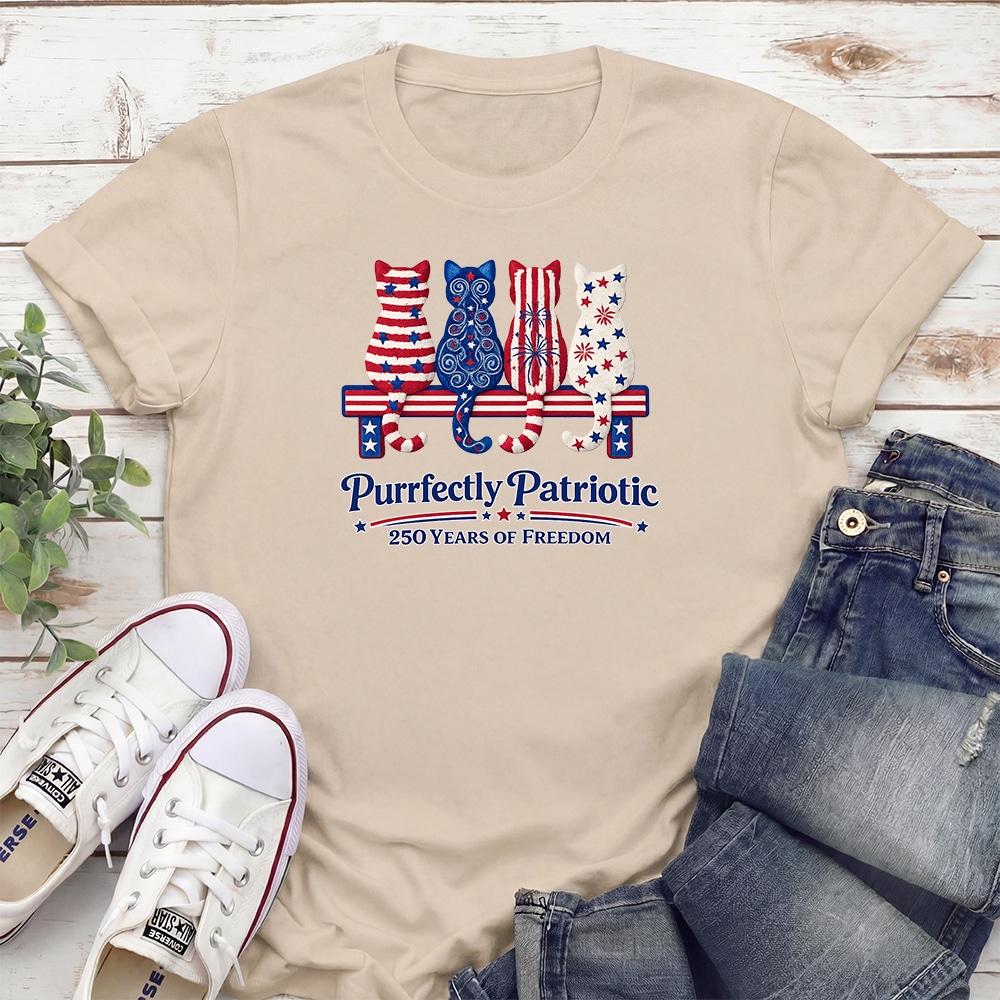 250 Years Of Freedom Purrfectly Patriotic Standard Tee Tan