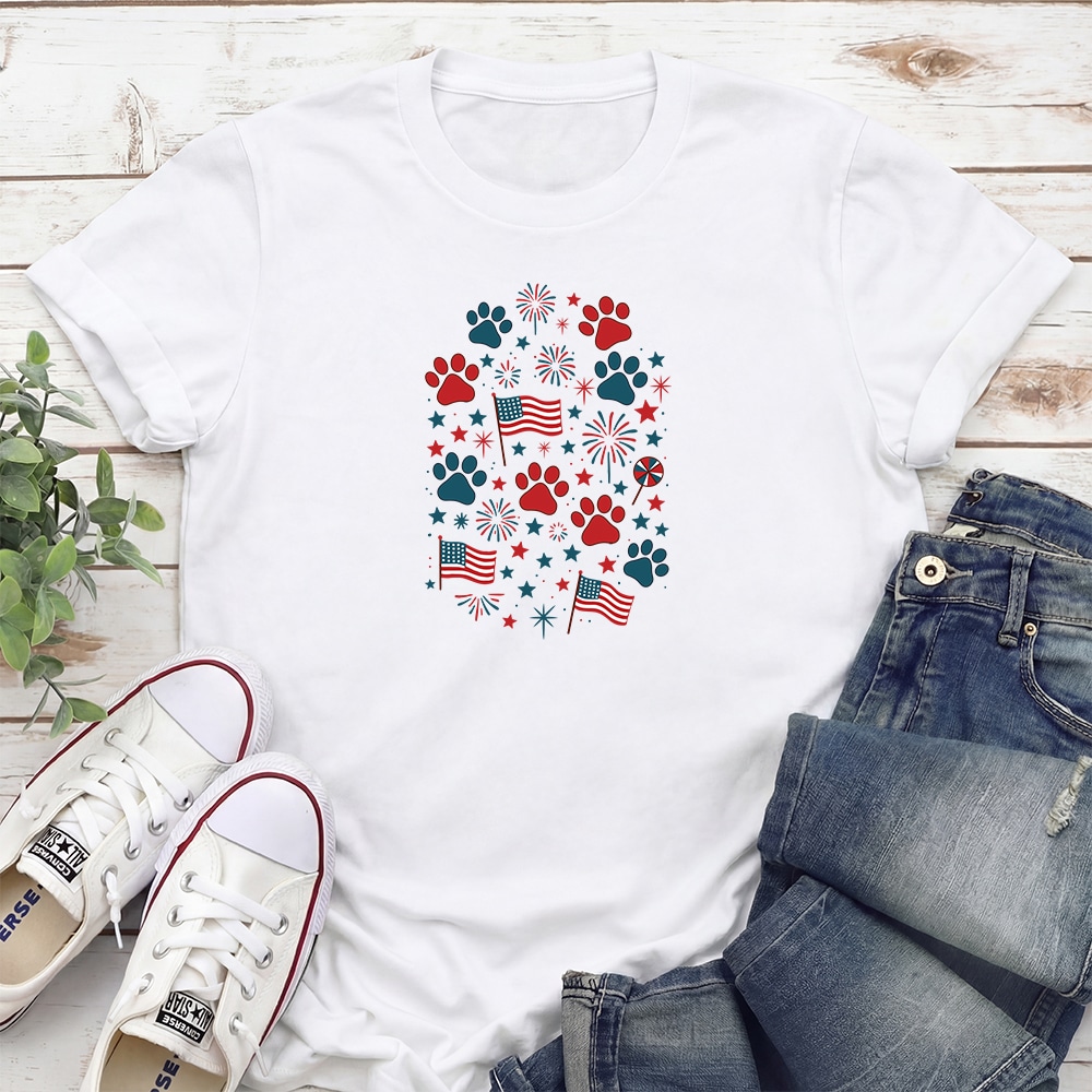 Stars, Stripes & Paw Prints Standard Tee White