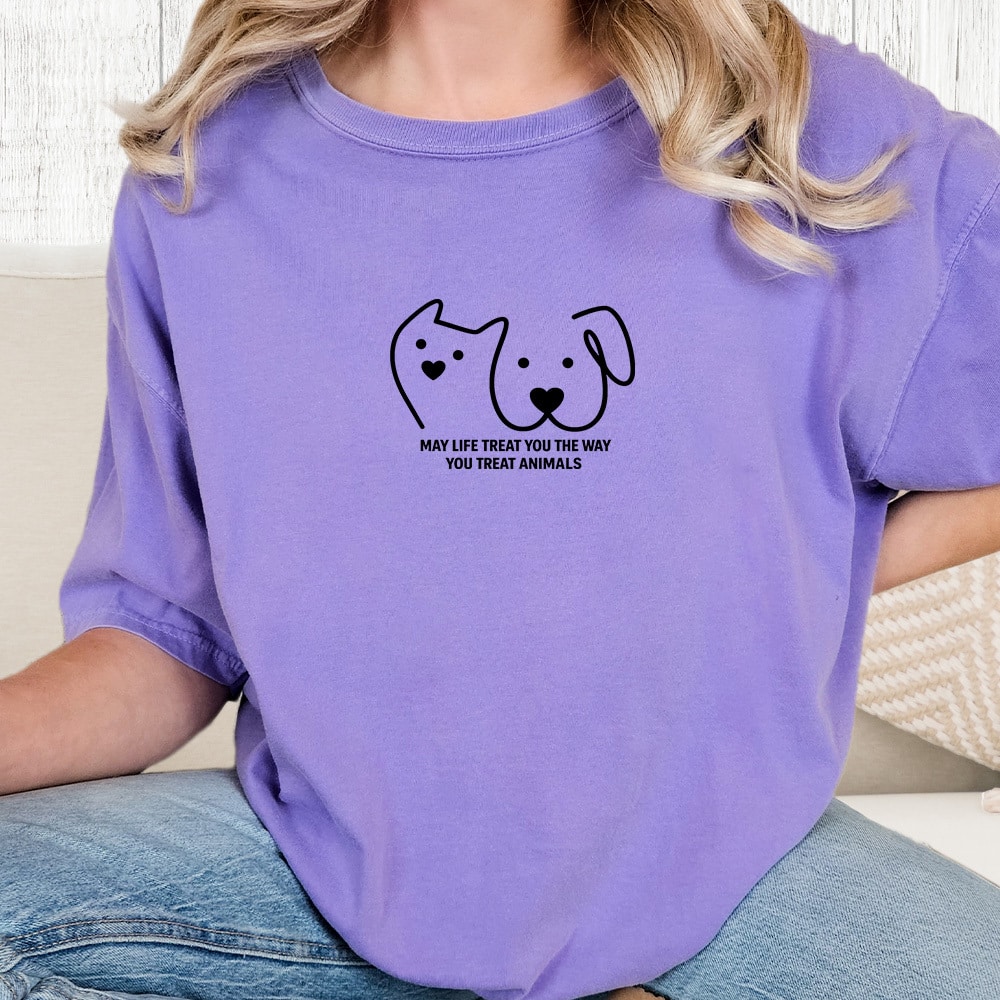 Comfort Colors May Life Treat You The Way You Treat Animals Vintage Washed Tee - Violet