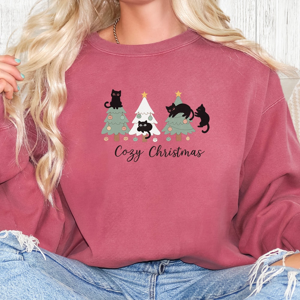 Comfort Colors Cozy Christmas Kitties Premium Sweatshirt - Crimson