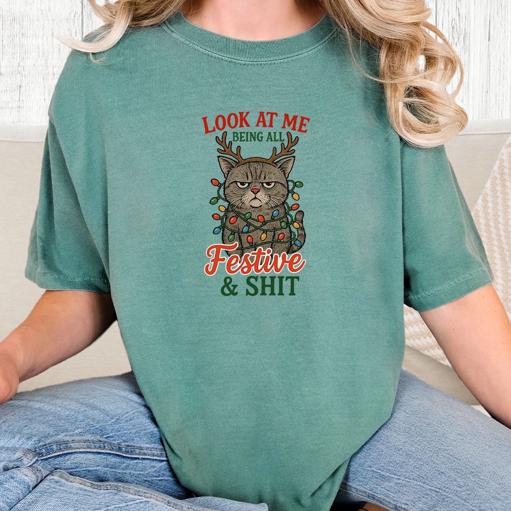 Comfort Colors Look At Me Being All Festive Vintage Washed Tee - Sea foam