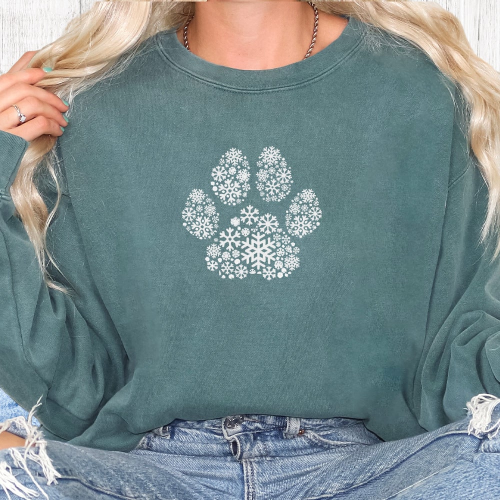 Comfort Colors Snowflake Paw Premium Sweatshirt - Blue Spruce