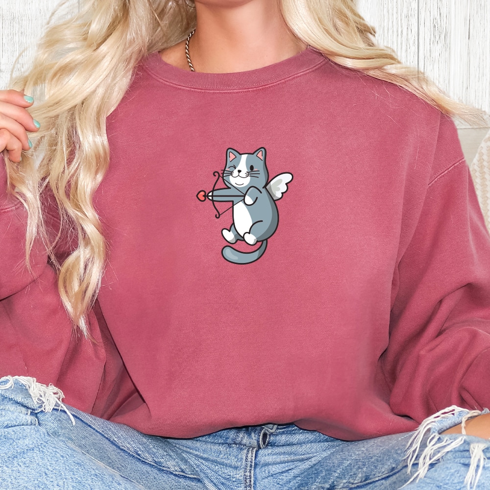 Comfort Colors Kitty Cupid Premium Sweatshirt - Crimson