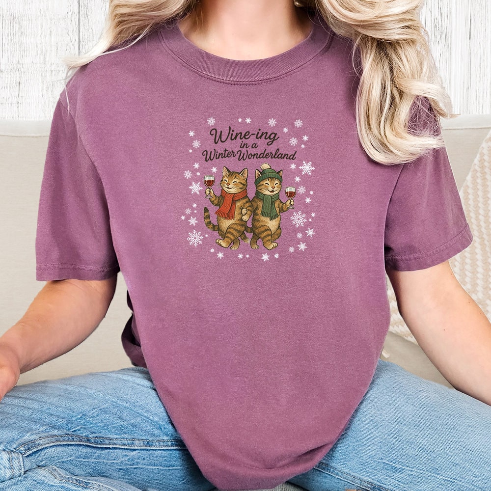 Comfort Colors Wine-ing In A Winter Wonderland Vintage Washed Tee - Berry