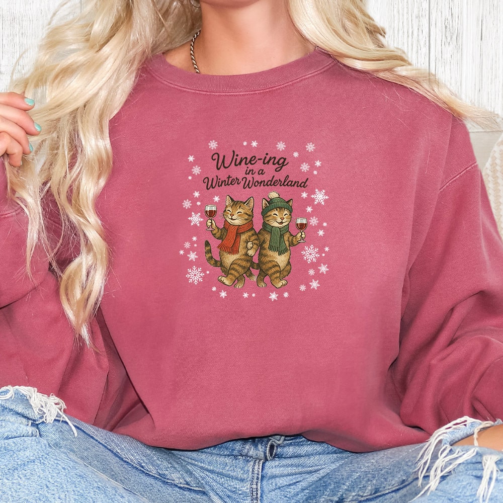 Comfort Colors Wine-ing In A Winter Wonderland Premium Sweatshirt - Crimson