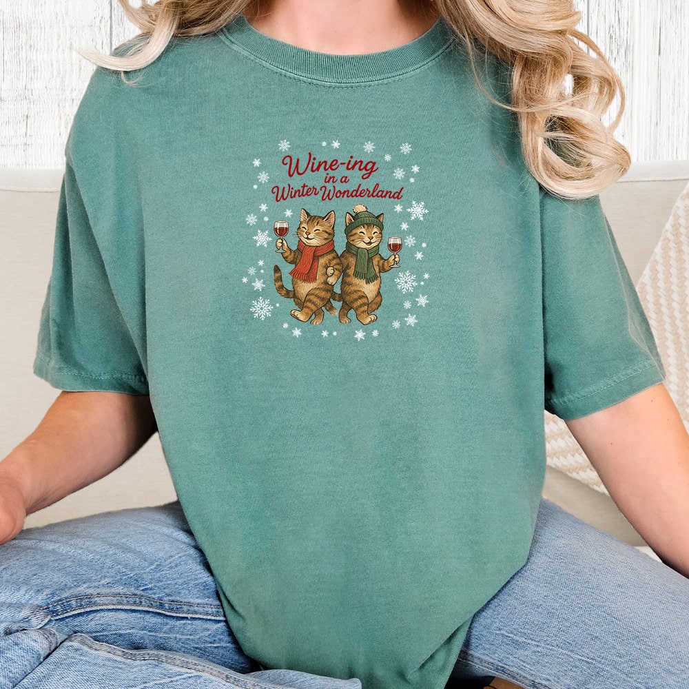 Comfort Colors Wine-ing In A Winter Wonderland Vintage Washed Tee - Sea foam